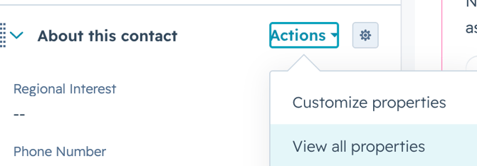 Screenshot where to view all properties on a contact record